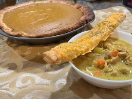 Chicken pot pie soup and Classic pumpkin pie.