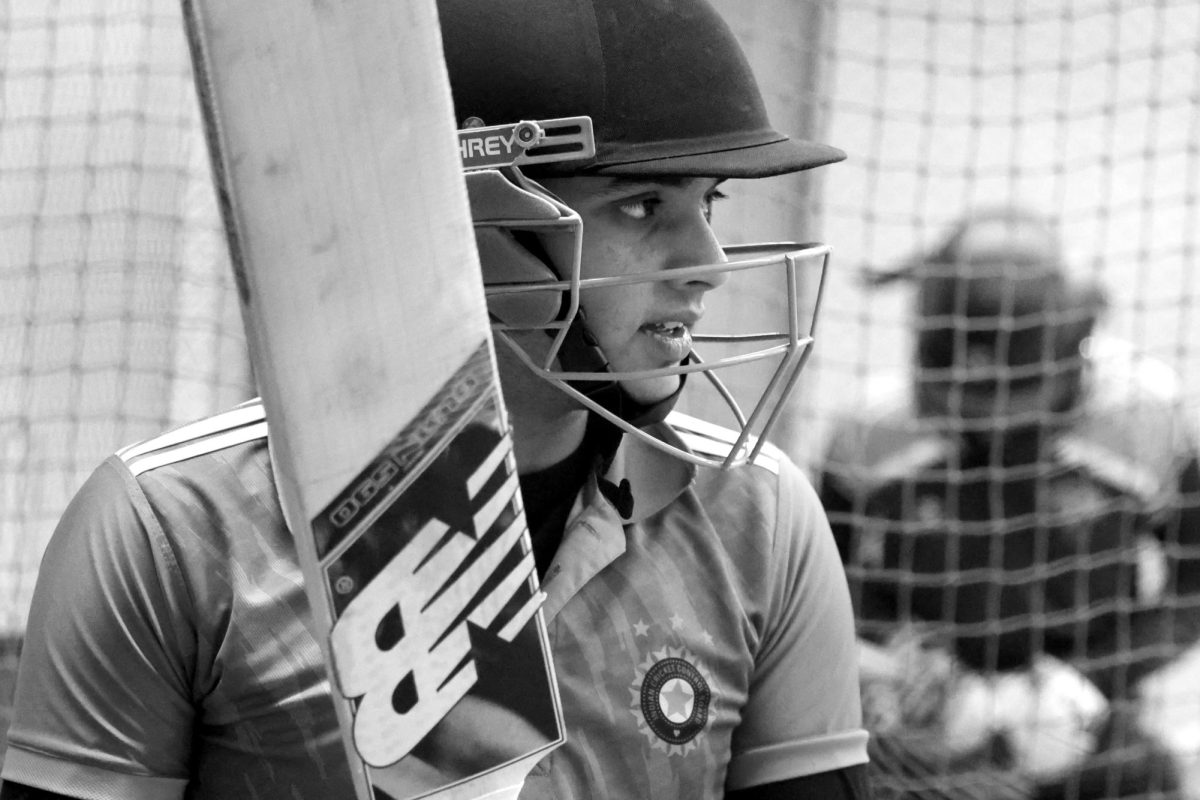 Shubh Parihar, freshman at NCHS, holds New Balance bat and concentrates for the next ball during his nets practice session at Pacific Batting Lanes.
Parihar’s has played cricket for more than four years and training for the 2025 season.