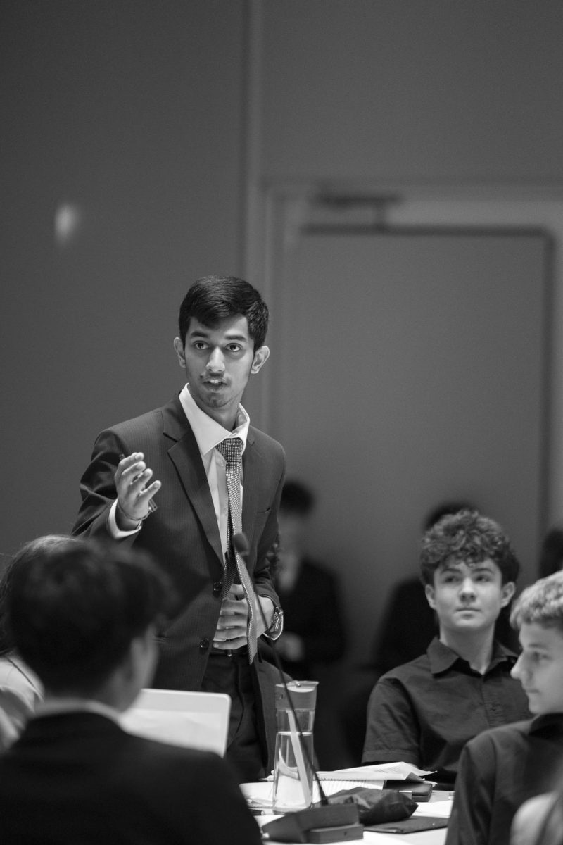 Aarav Mohindra presents an
argument during the mock trial.